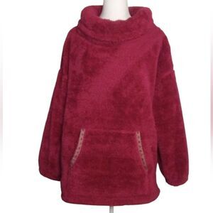 Sundance Sasha Burgundy Fleece Teddy Cowl Neck Pullover Sweater Size Small